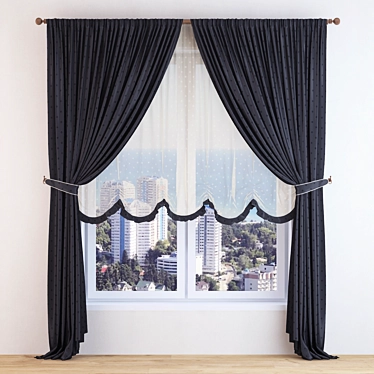 Classic Black Curtain Set 3D model image 1 