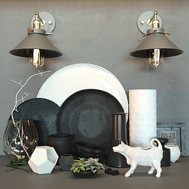 Elegant Black & White Decor Set 3D model image 1 