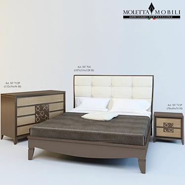 Eco-Leather Headboard Bed 3D model image 1 