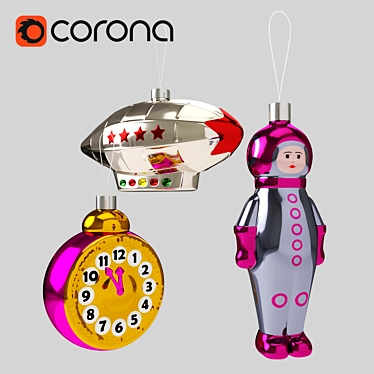 New Year's Toy Trio: Astronaut, Clock, and Airship 3D model image 1 