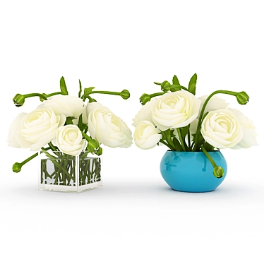 Elegant White Ranunculus Bouquets 3D model image 1 