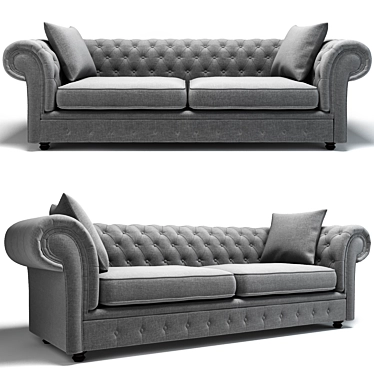 Elegant Pearl Grey Chesterfield Sofa 3D model image 1 