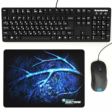 Ultimate Gaming Set: SteelSeries Rival Mouse, 6G V2 Keyboard & Roccat Adrenaline Blue Mousepad 3D model image 1 