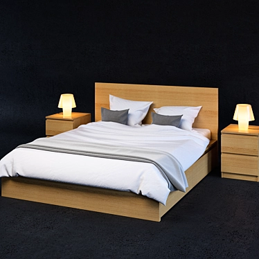 Modern Bed Set | IKEA MALM | Spacious and Stylish 3D model image 1 