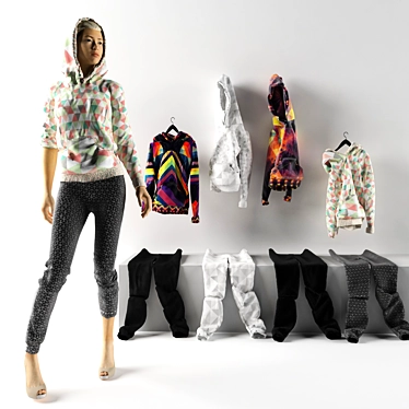 Chic Geo Print Hoodie: Stylish & Athletic 3D model image 1 