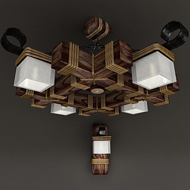 Rustic Wood Ceiling Light 3D model image 1 