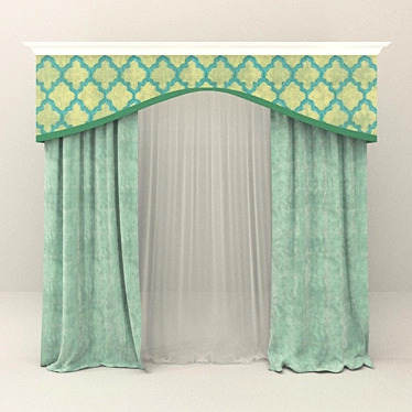 Elegant drapes with valance 3D model image 1 