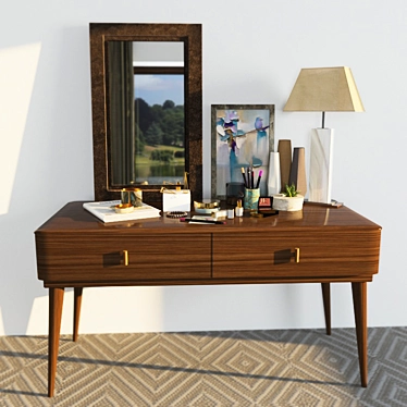 Chic Decor Dresser: Tau Madera Lamp, Designer Table, Floral Vase, Tom Ford Makeup, Mac Cosmetics Lip Pencils 3D model image 1 