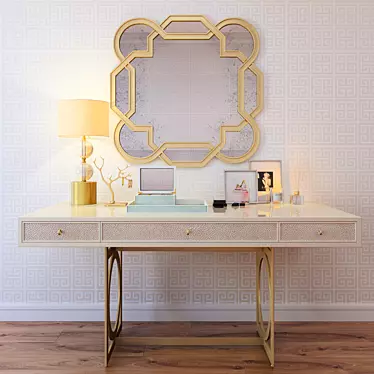 Luxury Dressing Table Set: Bernhardt Desk, Mirror, Shagreen Box & Tray, Lamp, Decor 3D model image 1 