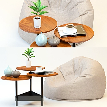 Versatile Coffee Table and Poof Set 3D model image 1 