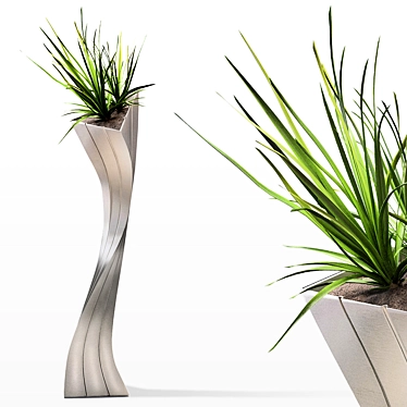 Metallic Floor Vase with Plant 3D model image 1 