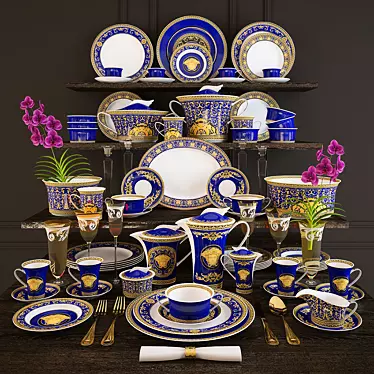 Title: Versace Medusa Blue Dinner Set 3D model image 1 