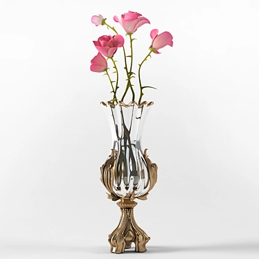 Charming Garden Roses in Elegant Vase 3D model image 1 