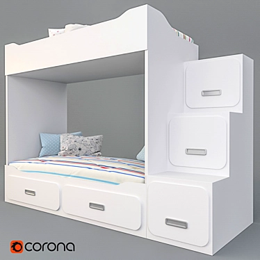 2-tier Kids Bunk Bed 3D model image 1 