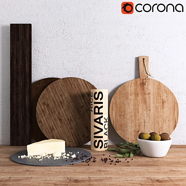Elegant Wooden Cutting Board Set 3D model image 1 
