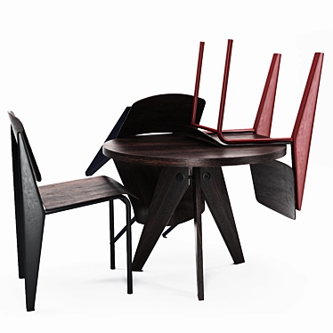 Modern Minimalist Gueridon Table & Chair 3D model image 1 