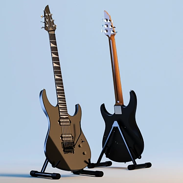 Black Matte Electric Guitar 3D model image 1 