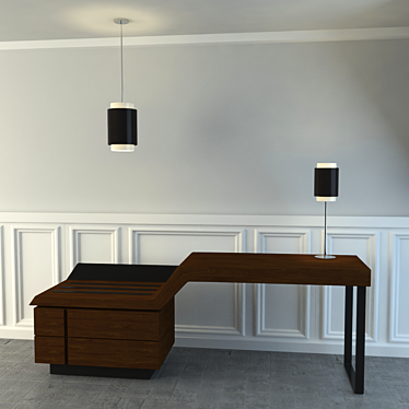 Hotel Desk Set with Lamps 3D model image 1 