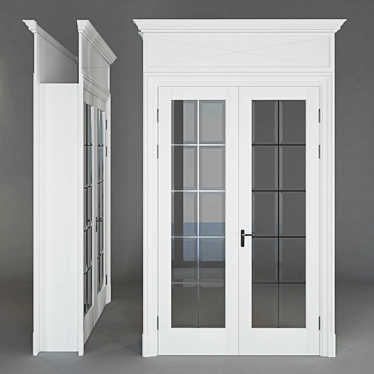 Elegant Glass-Paneled White Door 3D model image 1 