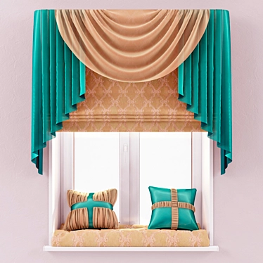 Window Textile Set: Roman Blind, Swag, Cushions 3D model image 1 