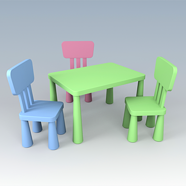 Mammut Kids Furniture Set: Table & Chairs 3D model image 1 