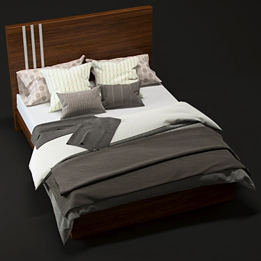 Modern Fabric and Wood Bed Frame 3D model image 1 
