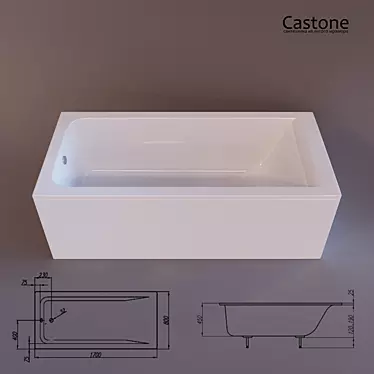 Elegant 170cm Castone Bath 3D model image 1 