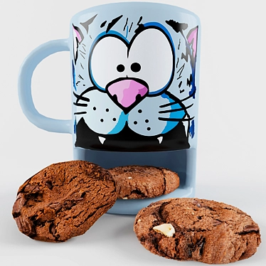 Playful Cat Mug with Cookie Compartment 3D model image 1 