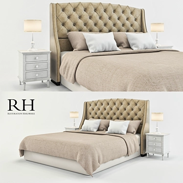 Luxury Bed Set with Restoration Hardware 3D model image 1 