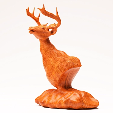 Proud Stag Wood Statuette 3D model image 1 
