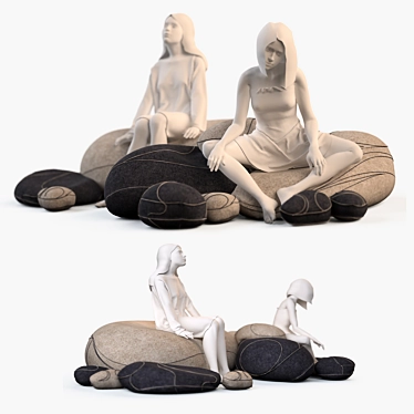 Stylish Stone Floor Cushions 3D model image 1 