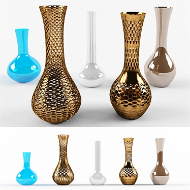 Elegant Collection of 5 Vases 3D model image 1 