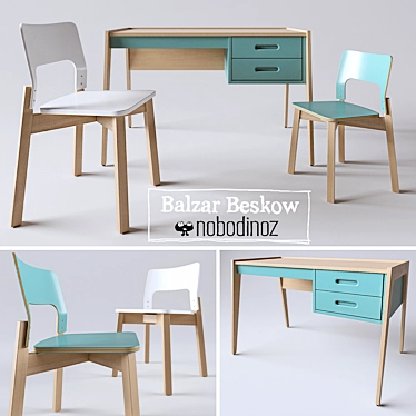 Tropical Green Desk & Stylish Chairs 3D model image 1 