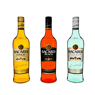 Bacardi Bar Bottles - Gold, Black, Superior 3D model image 1 