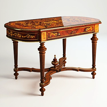 Vintage French Marquetry Writing Table 3D model image 1 