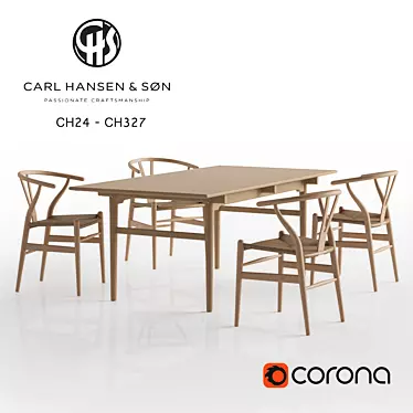 Wegner's Wishbone Chair & Hardwood Table 3D model image 1 