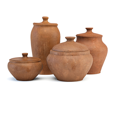 Natural Clay Tableware Set 3D model image 1 