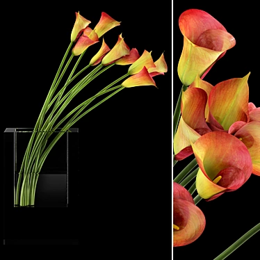 Realistic Red Callas in Glass Vase 3D model image 1 