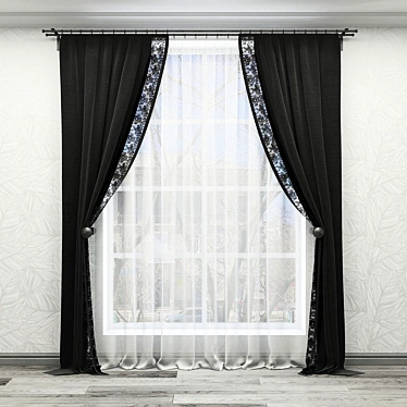 Stylish Curtain Set: Holders, Sheer, Rod 3D model image 1 