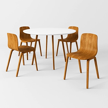 Modern Wood Chair and Table Set 3D model image 1 