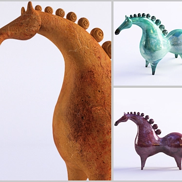 Graceful Pottery Horse Sculpture 3D model image 1 