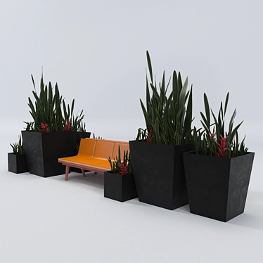 Architectural Bench & Plant Duo 3D model image 1 