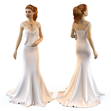 Elegant Wedding Evening Gown 3D model image 1 