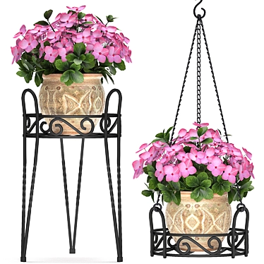 Modern Planter Stand & Hanging Planters 3D model image 1 