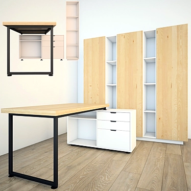 Workspace Organizer: Desk & Cabinet 3D model image 1 