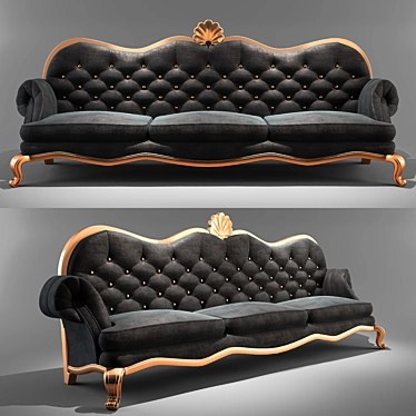 Elegant Black and Gold Triple Sofas 3D model image 1 
