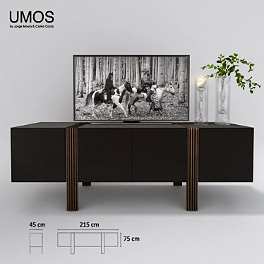 Umos 2016 TV Stand: Sturdy Wooden Table with 4 Swing Doors 3D model image 1 