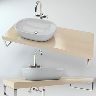 Wooden Plate Washbasin: Beech & Wenge Colors 3D model image 1 