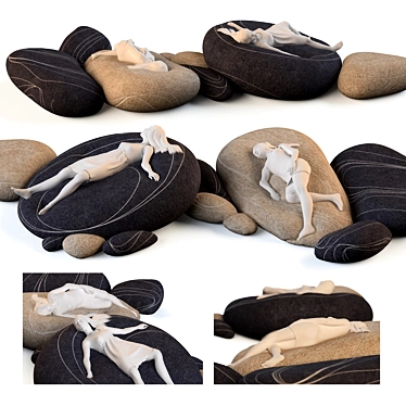 Stylish Stone Floor Cushions 3D model image 1 