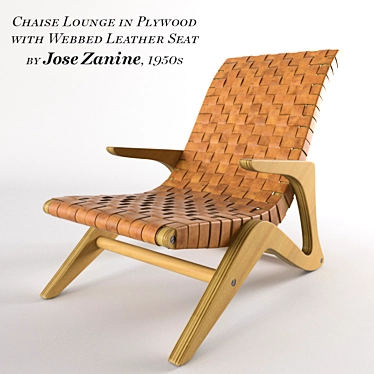 Midcentury Jose Zanine Chaise: Plywood & Leather 3D model image 1 